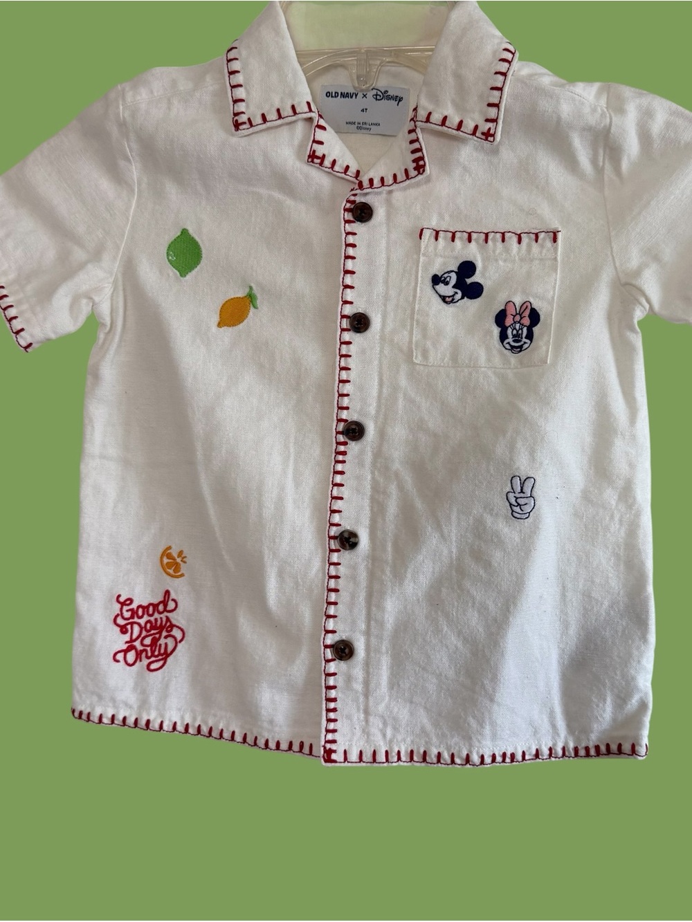 Old Navy x Disney Mickey Mouse Short Sleeve Linen-Blend Shirt 4T
